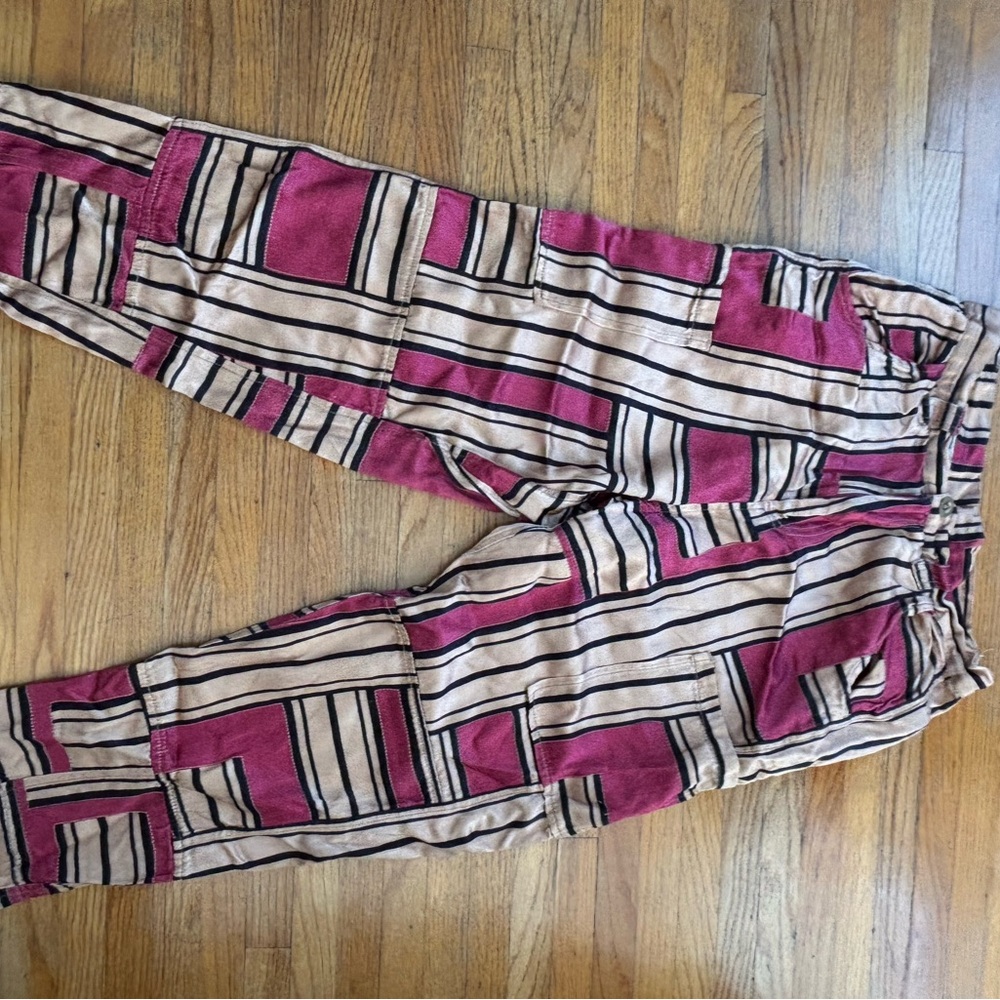 Geometric Patterned Pants in Pink and Beige